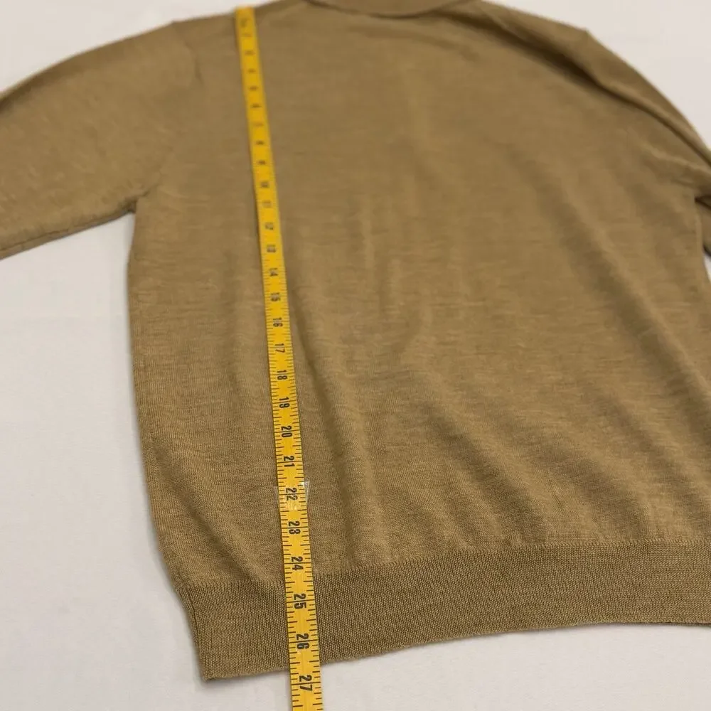 Lands End Mens 100% Wool Collared Sweater Pullover Medium 1/4 Button Tan